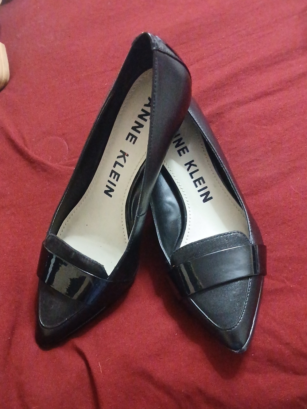 Anne Klein Black Pointed-Toe Loafer Flats with Patent Band